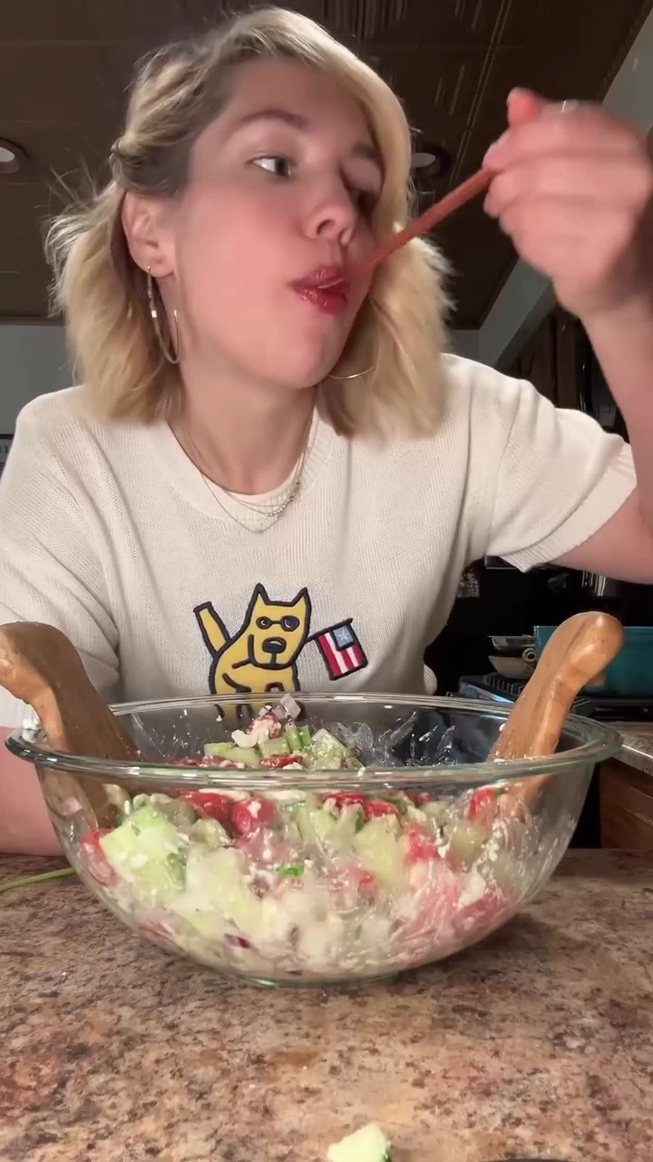 Carolyn’s Greek Salad Recipe 👇

2 English cucumbers, peeled and diced
2 cups cherry tomatoes, halved
1/2 red onion, minced
1 cup black olives, halved (optional)
Juice of 1 lemon
2–3 tablespoons extra virgin olive oil
1 (8-ounce) chunk good-quality feta
2 teaspoons finely chopped mint
Salt and pepper, to taste
Greek seasoning, to taste

Add everything to a large bowl and mix well.
It was absolutely perfect after marinating in the fridge for about 2 hours. 

 #LTKootd #LTKfoodie #LTKvlog