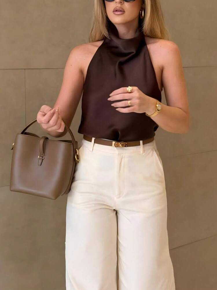 2025 Elegant Fashionable Casual Backless Strapless Blouse For Party, Suitable For Autumn/Winter, Summer, Christmas, New Year (Women) | SHEIN