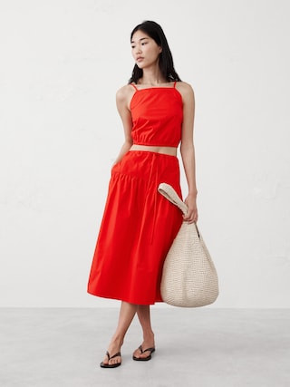 Poplin Drop-Waist Midi Skirt | Banana Republic Factory