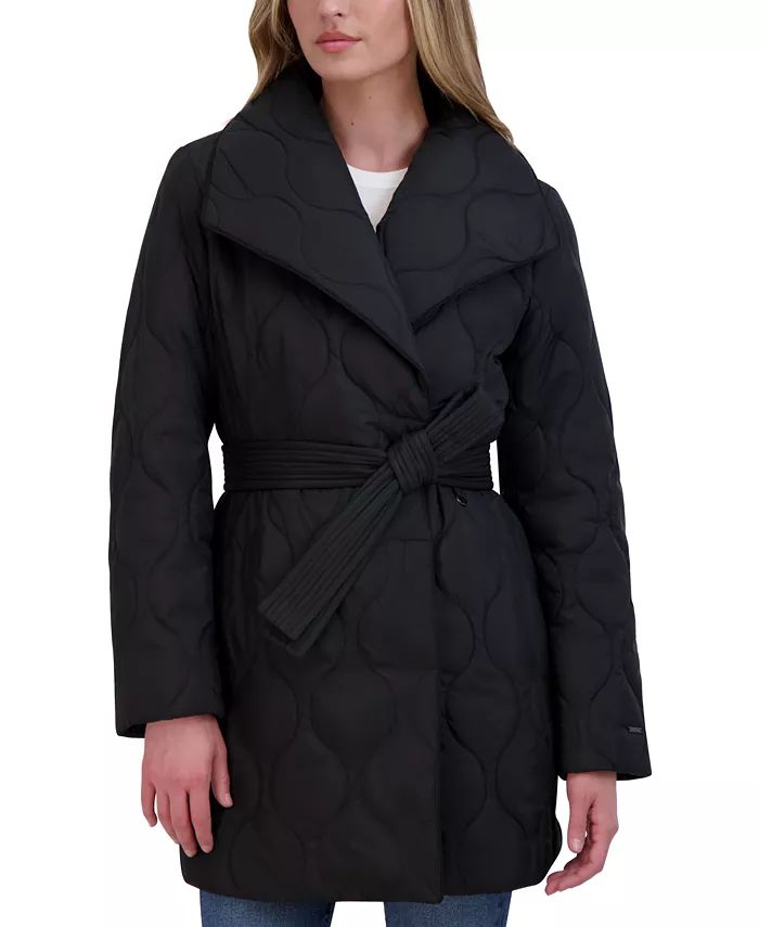 Tahari Women's Belted Asymmetrical Quilted Coat - Macy's | Macy's