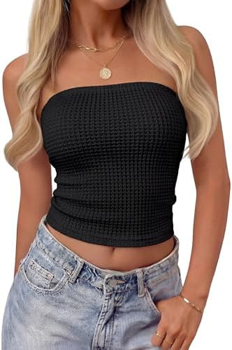 ZESICA Women's Spring Striped Strapless Crop Tube Tops 2026 Summer Knit Bandeau Going Out Shirts ... | Amazon (US)