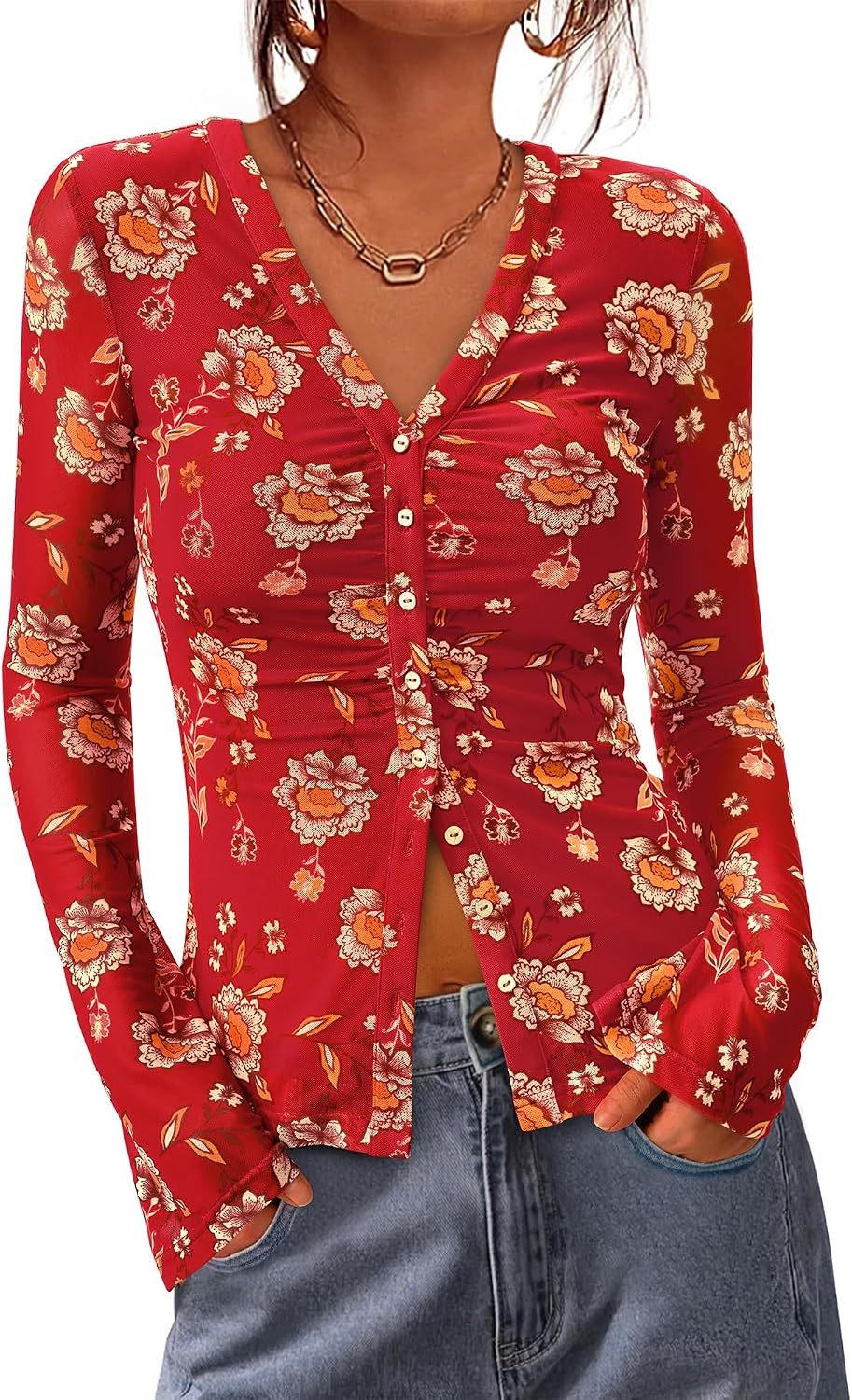 BTFBM Button Down Shirts for Women Floral Boho Tops | Amazon (US)