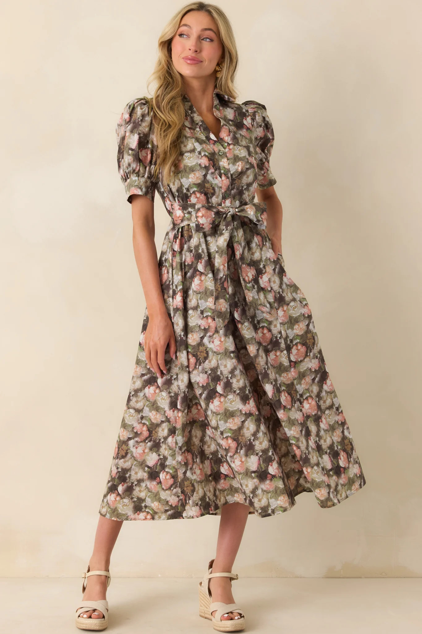 It All Worked Out Olive Green Multi Floral Print Cotton Maxi Dress | Red Dress