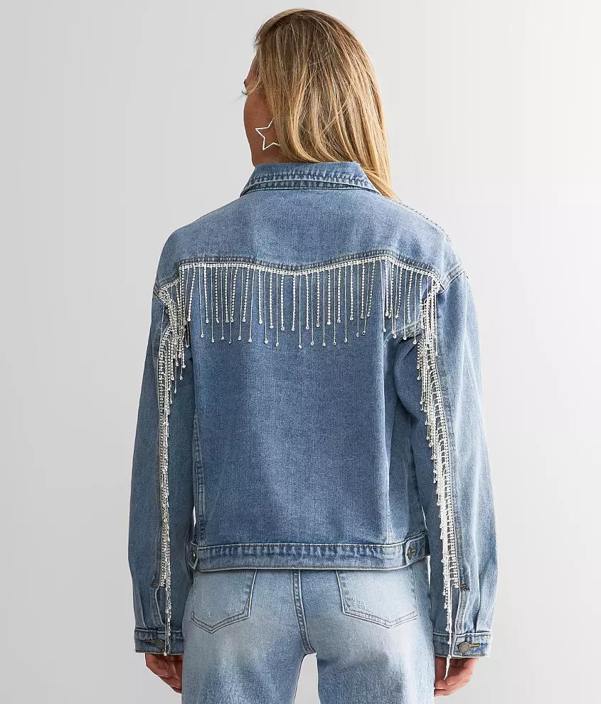 Rhinestone Fringe Denim Jacket | Buckle