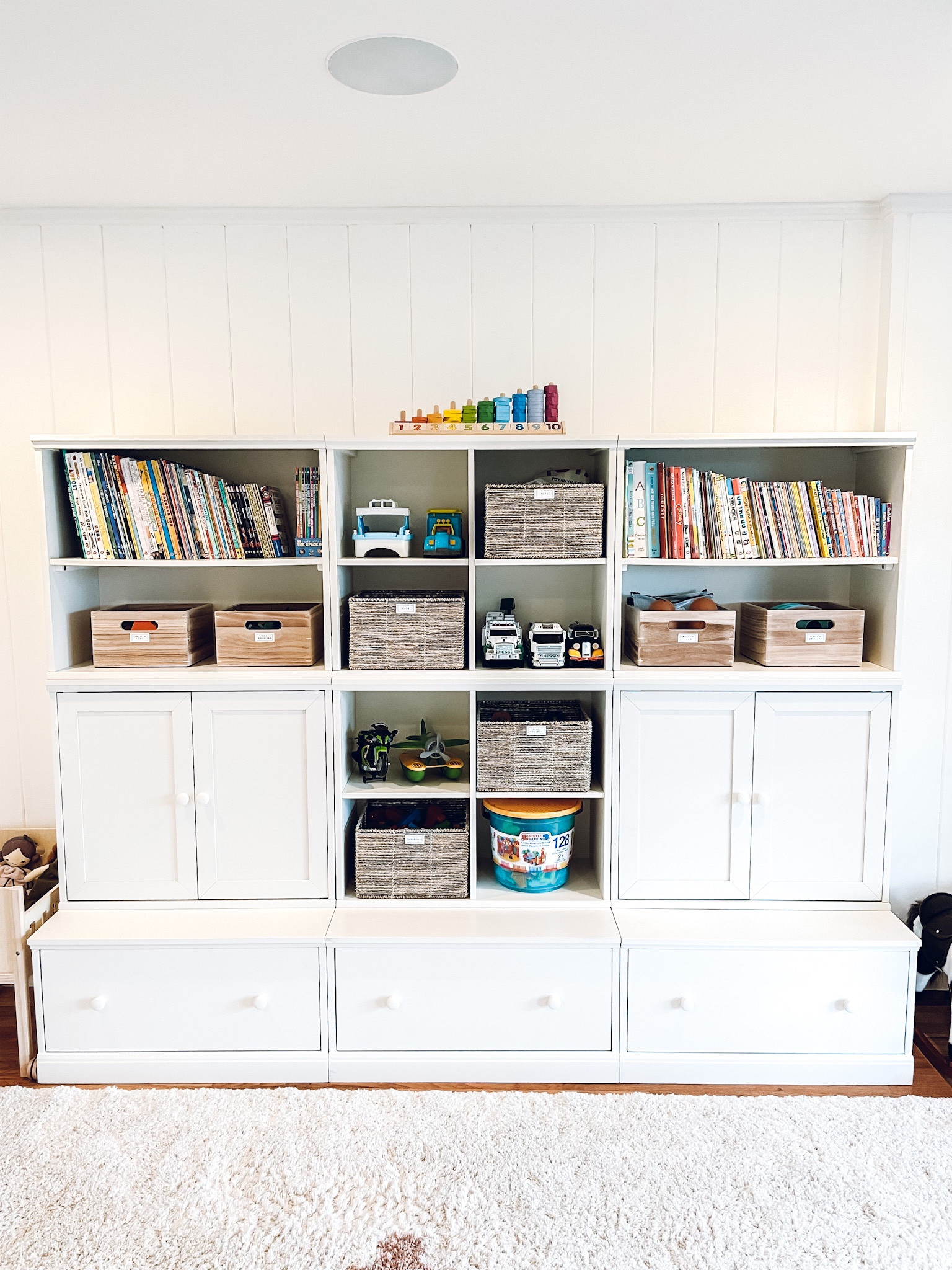 Playroom organization. Pottery Barn Kids Cameron Wall 3 x 3 Drawer Base Set and Silver Rope Storage Collection. Home Edit wooden all-purpose bins. Amazon wooden toy✨

#LTKhome #LTKfamily #LTKkids