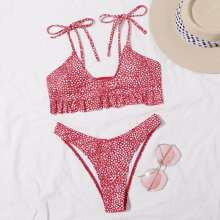 Dalmatian Tie Shoulder High Cut Bikini Swimsuit | SHEIN