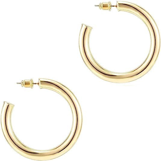 Amazon.com: Pavoi 14k Gold Hoop Earrings For Women 40mm | Thick Infinity Gold Hoops Women Earring... | Amazon (US)