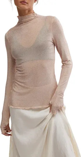 Free People Dance All Night Crystal Embellished Sheer Long Sleeve Top in Mauve at Nordstrom, Size... | Nordstrom