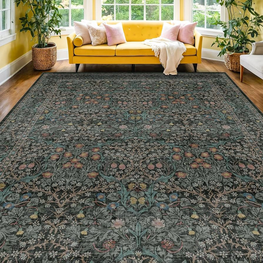Vintage Dark Green Living Room Rug, 8x10 Washable Area Rugs for Dining Room Under Kitchen Table, ... | Amazon (US)