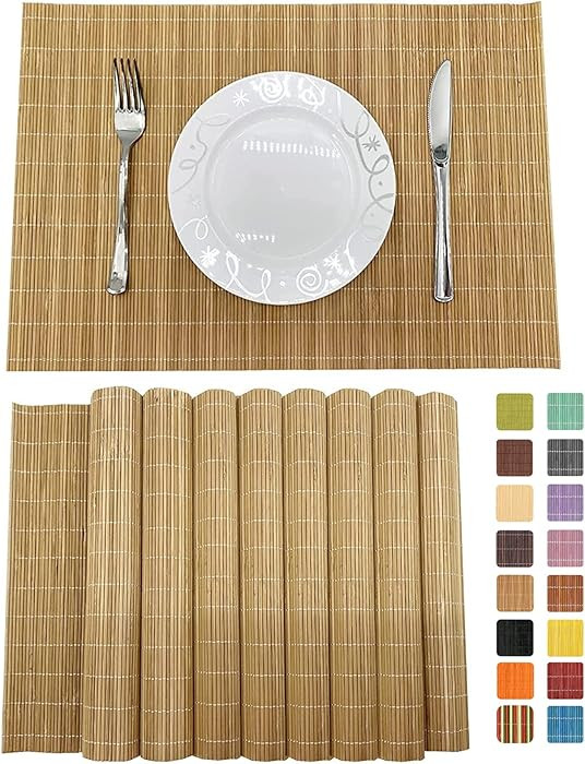ANDSTAR Set of 8 Pcs Bamboo Placemats Sushi Rolling Mat Japanese Style Natural Anti-Slip, Washabl... | Amazon (US)