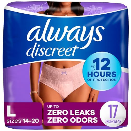 Always Discreet Adult Diapers for Women, Incontinence Underwear, Postpartum Essentials, Disposable Briefs, Max Absorbency, Bladder Leak Protection, Large, 17ct | Amazon (US)