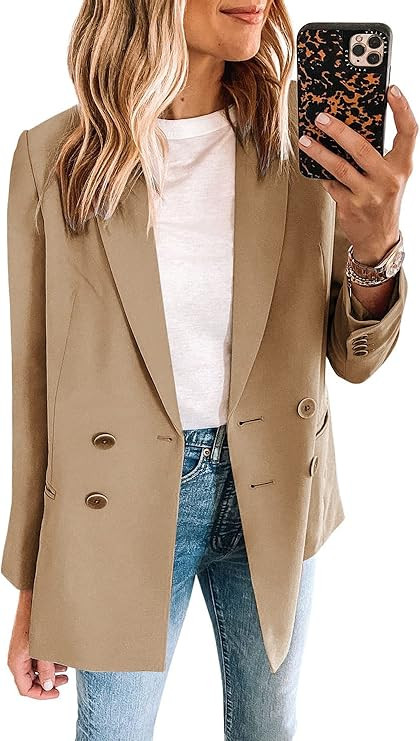 Zwurew Women's Long Sleeve Casual Blazers Lapel Open Front Double Breasted Suit Business Work Off... | Amazon (US)