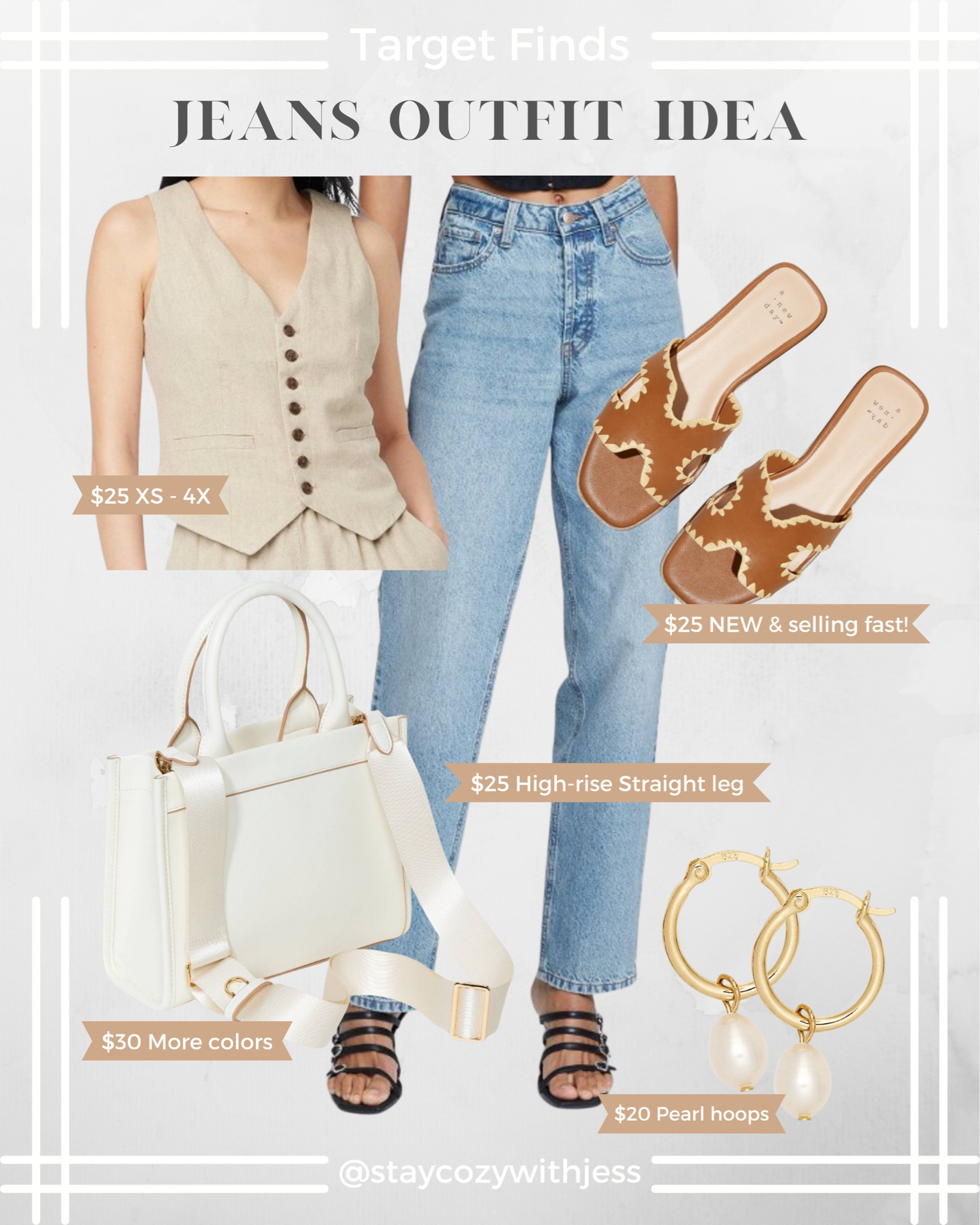 YESS! 😍 The best week is Target Circle Week!! 🎉 Scroll to shop all 3 looks & get ready for 30% off until 4/13 

🔥 Hot tips for pairing jeans with sandals this spring & summer:

Skinny jeans: Pair them with delicate sandals like strappy sandals or sandals with ankle straps. Platform sandals can also work for a more casual look.
Boyfriend jeans: Cuff the bottoms to show off cute sandals with a bit more weight, like gladiators or chunky slides.
Straight-leg jeans: These versatile jeans can work with a variety of sandals, from flats to heels.
Wide-leg jeans: Opt for sandals with a bit more presence to balance out the flowy legs. Platform sandals, chunky sandals, or statement slides are all great choices.

Confidence comes to those who wear it ✨

Stay cozy,
- Jess 💋
#targetfashion #targetsale #jeans #outfitidea #distressedjeans #widelegjeans #90sjeans #straightlegjeans #outfits #targetoutfits #lightwashjeans #blackjeans #croppedjeans #summeroutfits #vacationoutfits 

#LTKsalealert #LTKxTarget #LTKstyletip