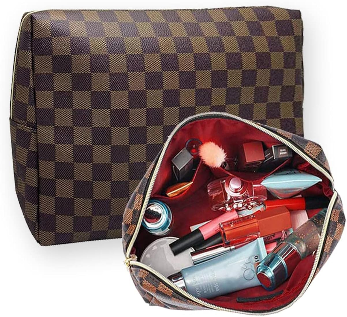 Portable Makeup Bag, Leather Large Retro Cosmetic Pouch for Vacation Travel Bathroom and Organizing  | Amazon (CA)