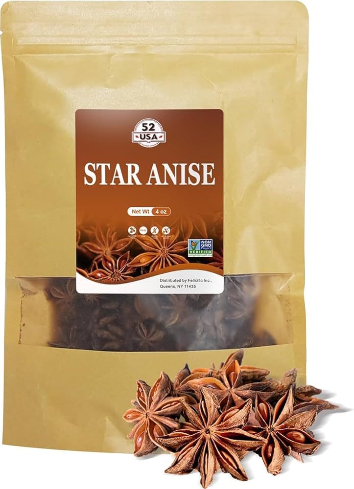 52USA Star Anise Whole, 4 Ounce (Pack of 1), NON-GMO Verified Chinese Star Anise Whole, Dried Sta... | Amazon (US)