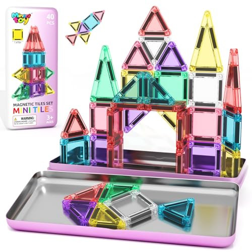 40PCS Magnetic Tiles Mini Travel Essentials Toddler Toys with Case Set, Preschool Montessori Education Magnetic Building Blocks Games Sensory Toys for 3 4 5 Year Old Boys Girls Birthday Gifts | Amazon (US)