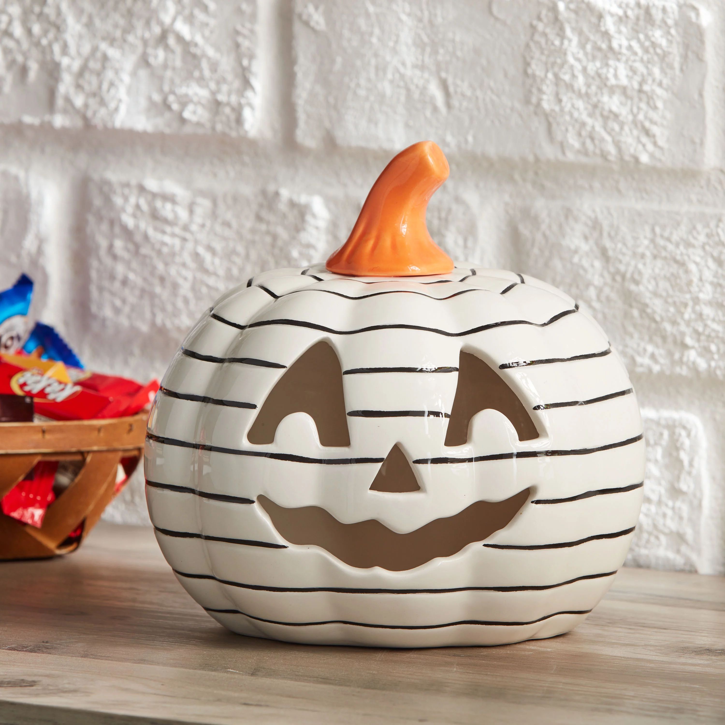 Way to Celebrate 6.5IN X 6.5IN White Halloween Pumpkin Ceramic Decor - Walmart.com | Walmart (US)