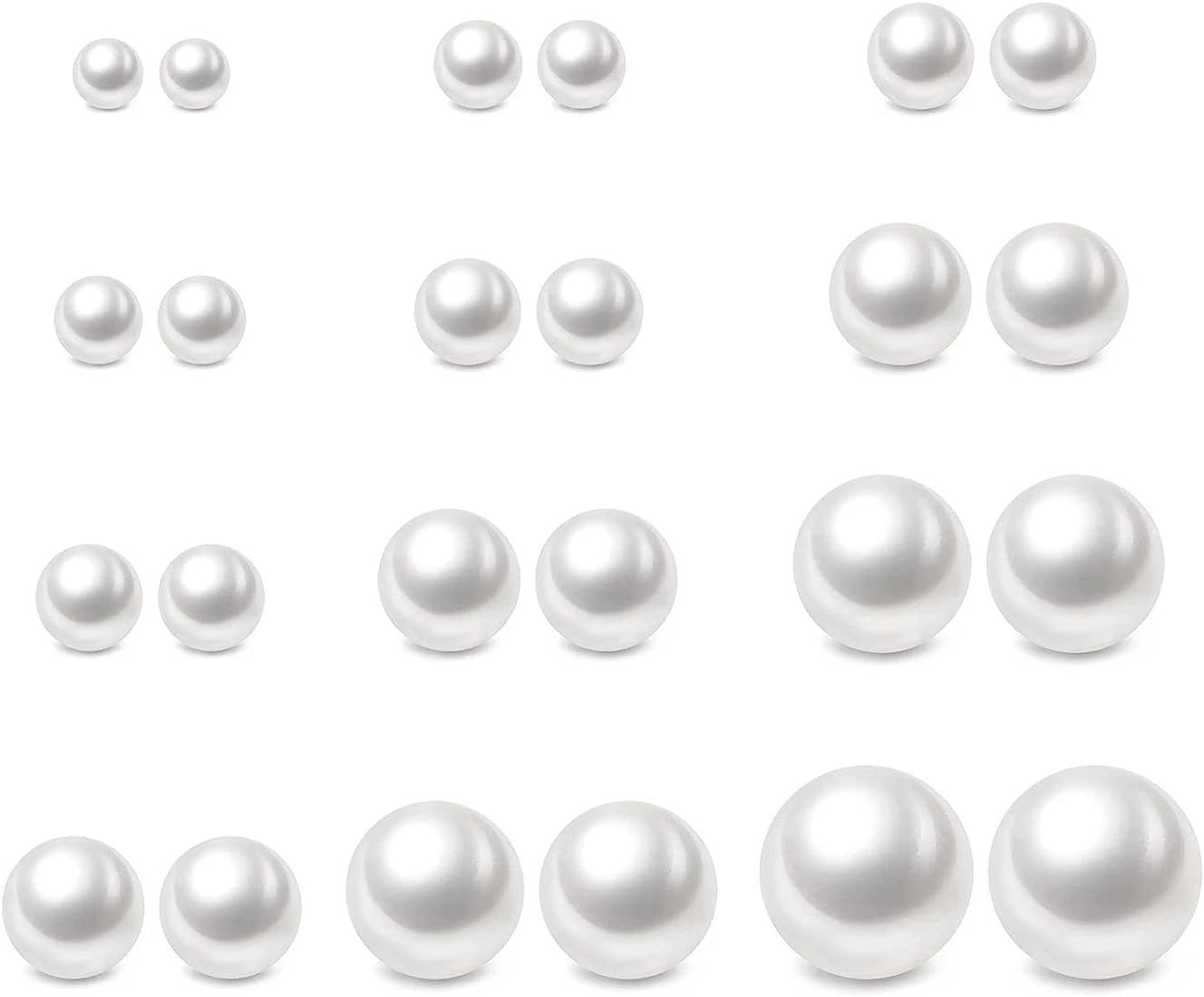 Charisma 4-12mm Composite Round Ball Pearls Stud Hypoallergenic 12 Pairs Mixed Sizes Imitation Pe... | Amazon (US)