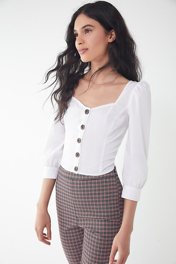 UO Chloe Balloon Sleeve Button-Down Top - White XS at Urban Outfitters | Urban Outfitters (US and RoW)