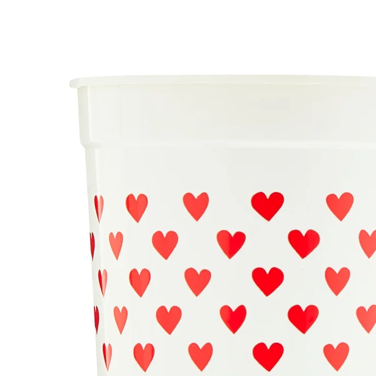 Valentine's Day White & Red Hearts Plastic Cups, 4 Count, by Way to Celebrate - Walmart.com | Walmart (US)