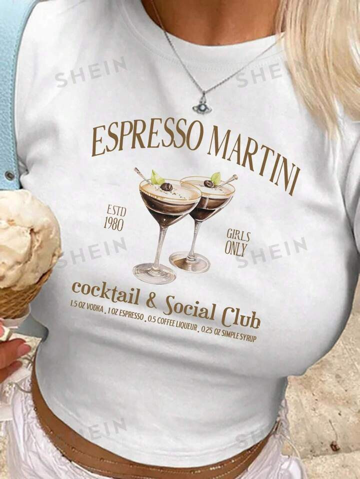 SHEIN EZwear Women's Summer Short Sleeve Casual T-Shirt With Slogan Print And Round Neck | SHEIN