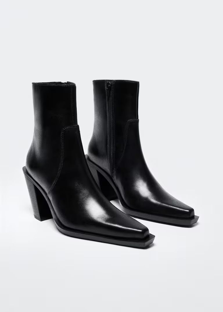Leather pointed ankle boots -  Women | Mango USA | MANGO (US)
