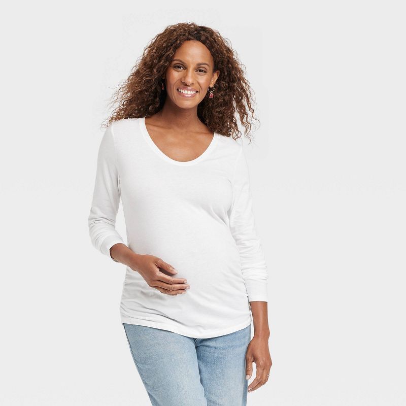 Long Sleeve Scoop Neck Maternity T-Shirt - Isabel Maternity by Ingrid &#38; Isabel&#8482; White S | Target