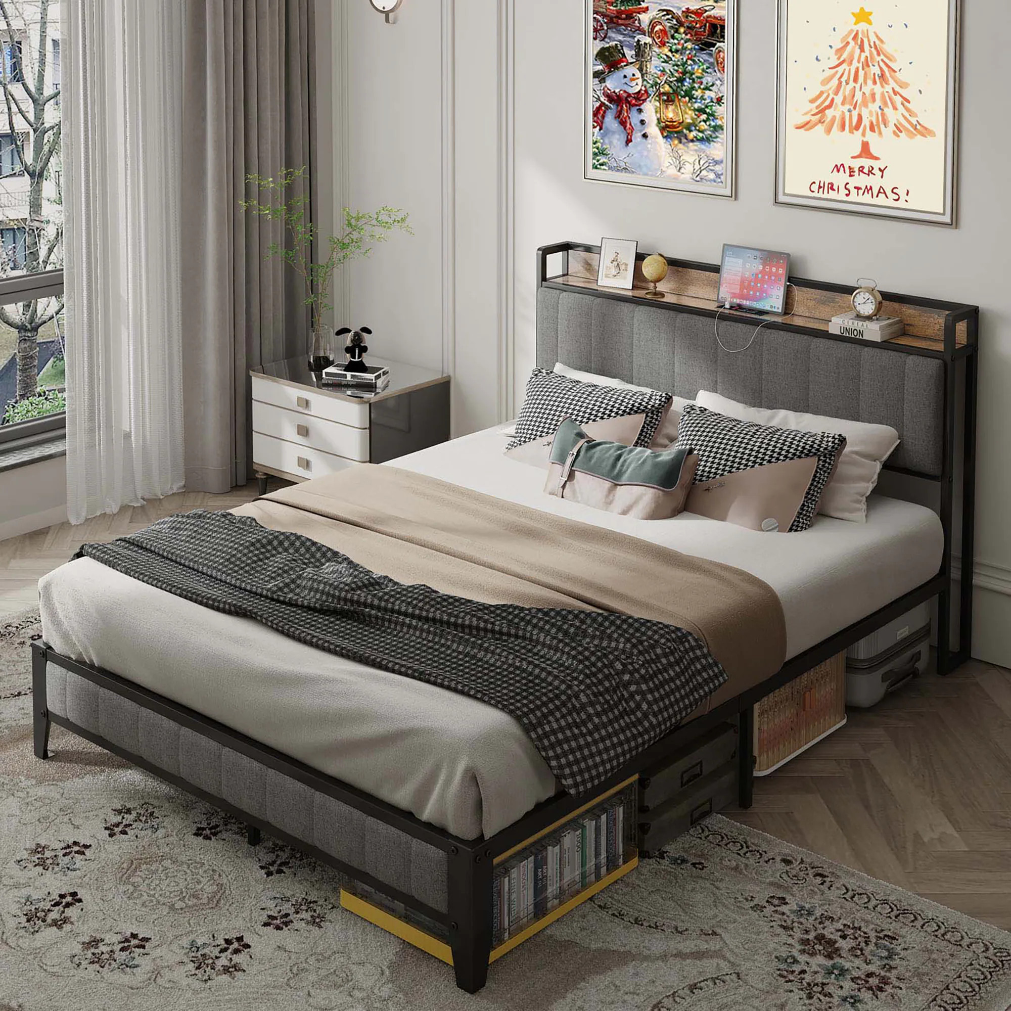 Sunrinx Queen Dark Gray Metal Bed Frame with Headboard one_size | MG8-BD-17 | Lowe's