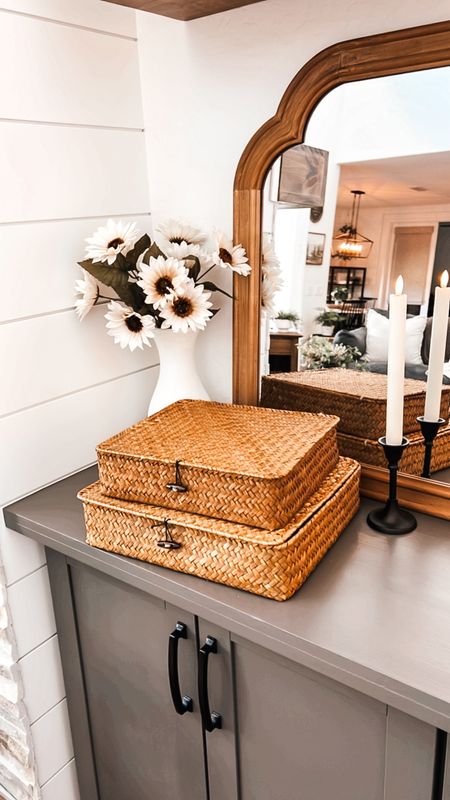 Winter refresh!! Vintage counter styling with these beautiful wicker table storage baskets. Amazon home finds 

#LTKstyletip #LTKhome #LTKfindsunder50