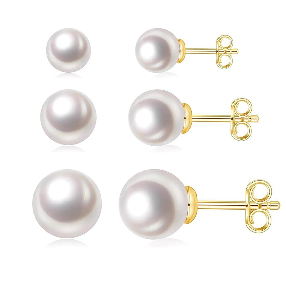 3 Pairs Stud Earrings Set For Women Gold Pearl Earrings Studs Set Hypoallergenic Cubic Zirconia E... | Amazon (US)