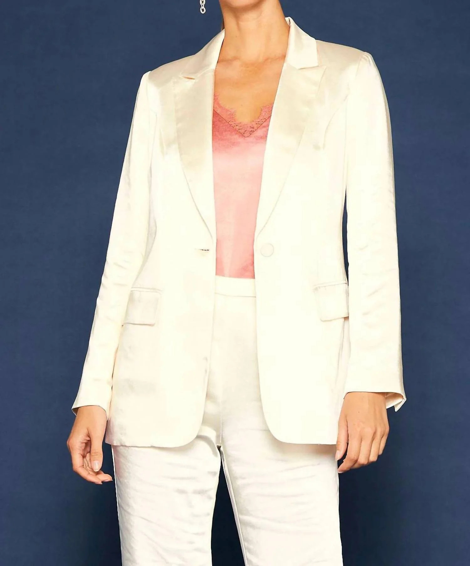 Dull Satin Blazer In Cream | Shop Simon