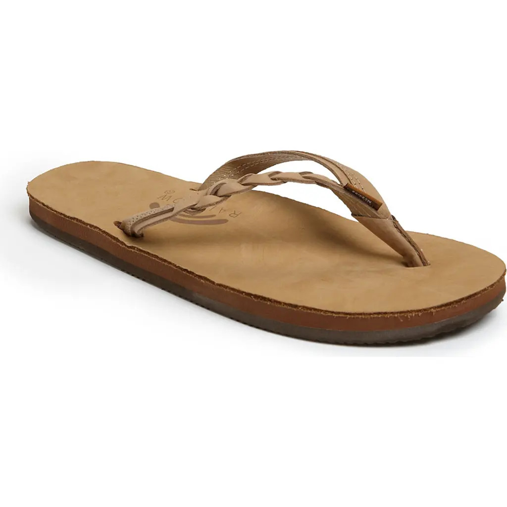 Rainbow® Rainbow 'Flirty' Braided Leather Flip Flop in Sierra Brown at Nordstrom, Size X-Large | Nordstrom