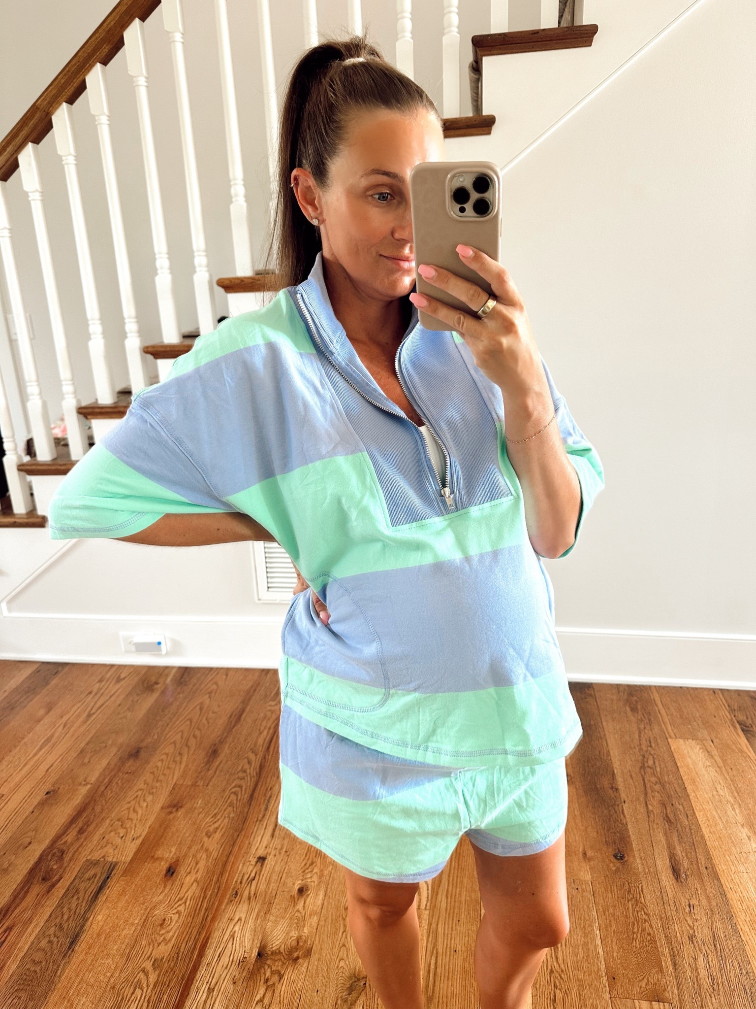 Free People dupe alert: this Amazon set is  so cute and comes in so many color combos and under $50. Wearing size Small.

Free People lookalike, dup, athleisure, matching set, striped set, bump-friendly, FP, Summer outfit, workout set, Angela Lanter  

#LTKFindsUnder50 #LTKBump #LTKSeasonal