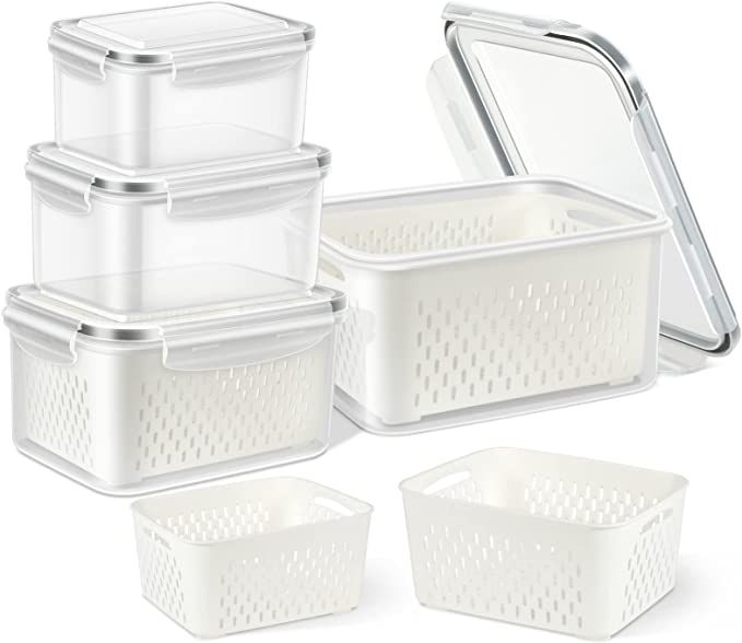 TBMax Fruit Vegetable Storage Containers for Fridge - 4 Pack Large Produce Saver Containers Refri... | Amazon (US)