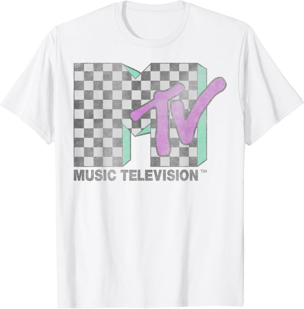 MTV Checkered Distressed Retro Logo Short Sleeve T-Shirt | Amazon (US)