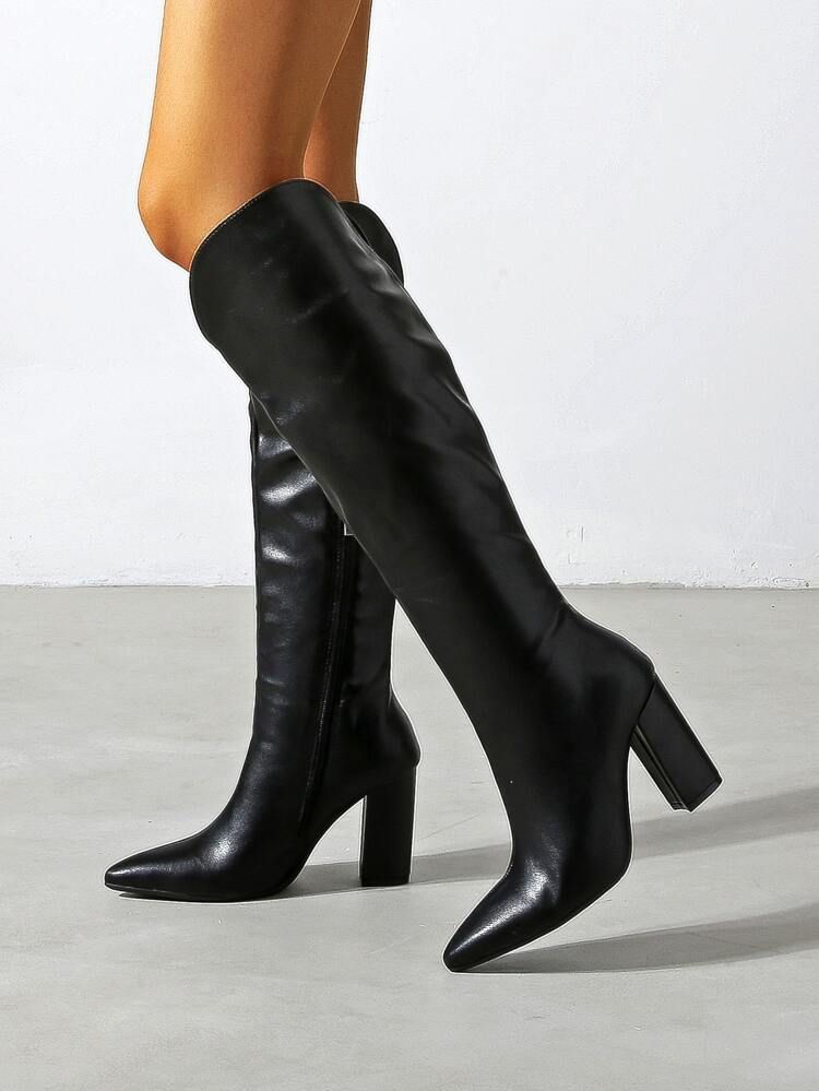 Minimalist High Heeled Knee Boots | SHEIN