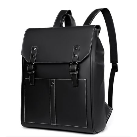PU Leather Backpack for Men Unisex Business Flip Laptop Daypack Bookbag Black | Walmart (US)