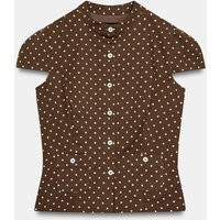 Zara - Polka Dot Poplin Top - Brown/White - Xxl - Woman | Zara UK