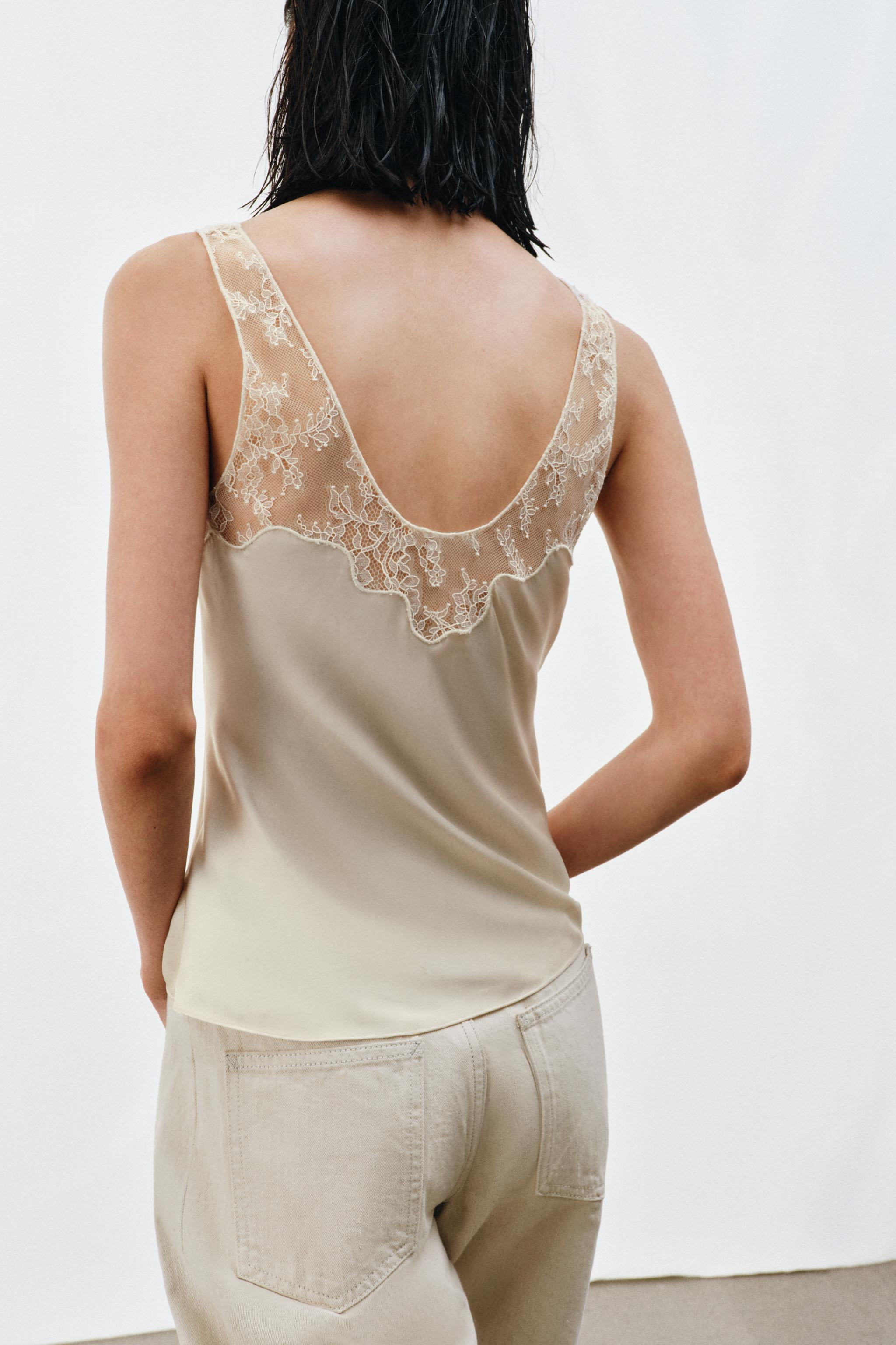 ZW COLLECTION SATIN LACE TOP | Zara UK