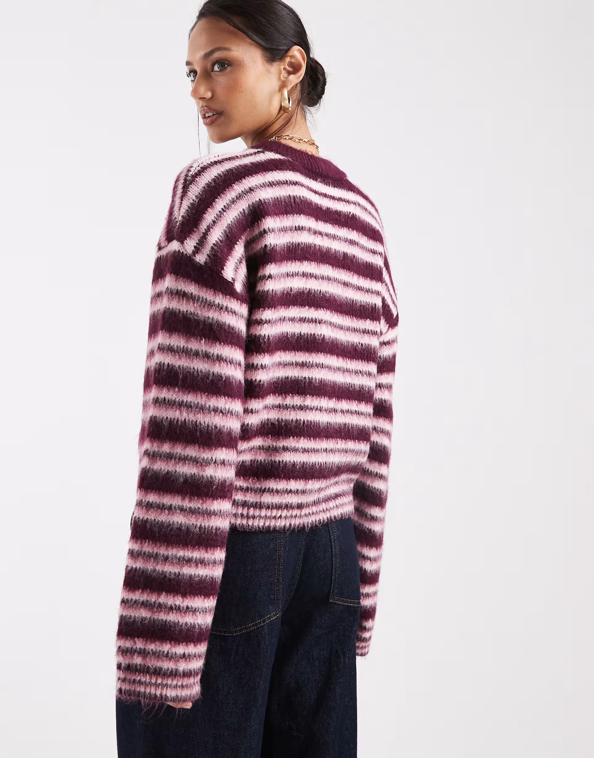 ASOS DESIGN knitted jumper in plum brushed stripe | ASOS (Global)