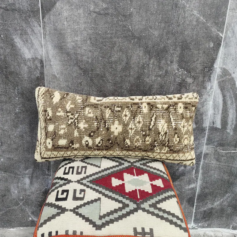11''x22'' Handwoven Lumbar Rug Cushion, Bench Sofa Boho Ethnic Couch Pillow - Etsy | Etsy (US)