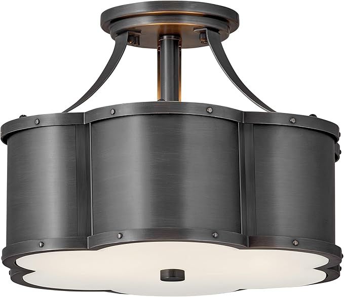 Hinkley Chance Collection Two Light Small Semi-Flush Mount, Blackened Brass w/Etched Opal Glass | Amazon (US)