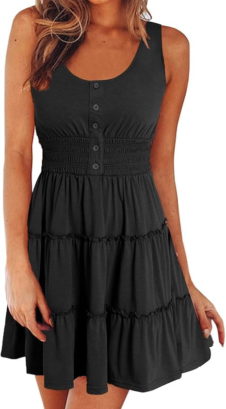 Womens Summer Dresses Sleeveless Button Down Casual Swing Mini Dress | Amazon (US)