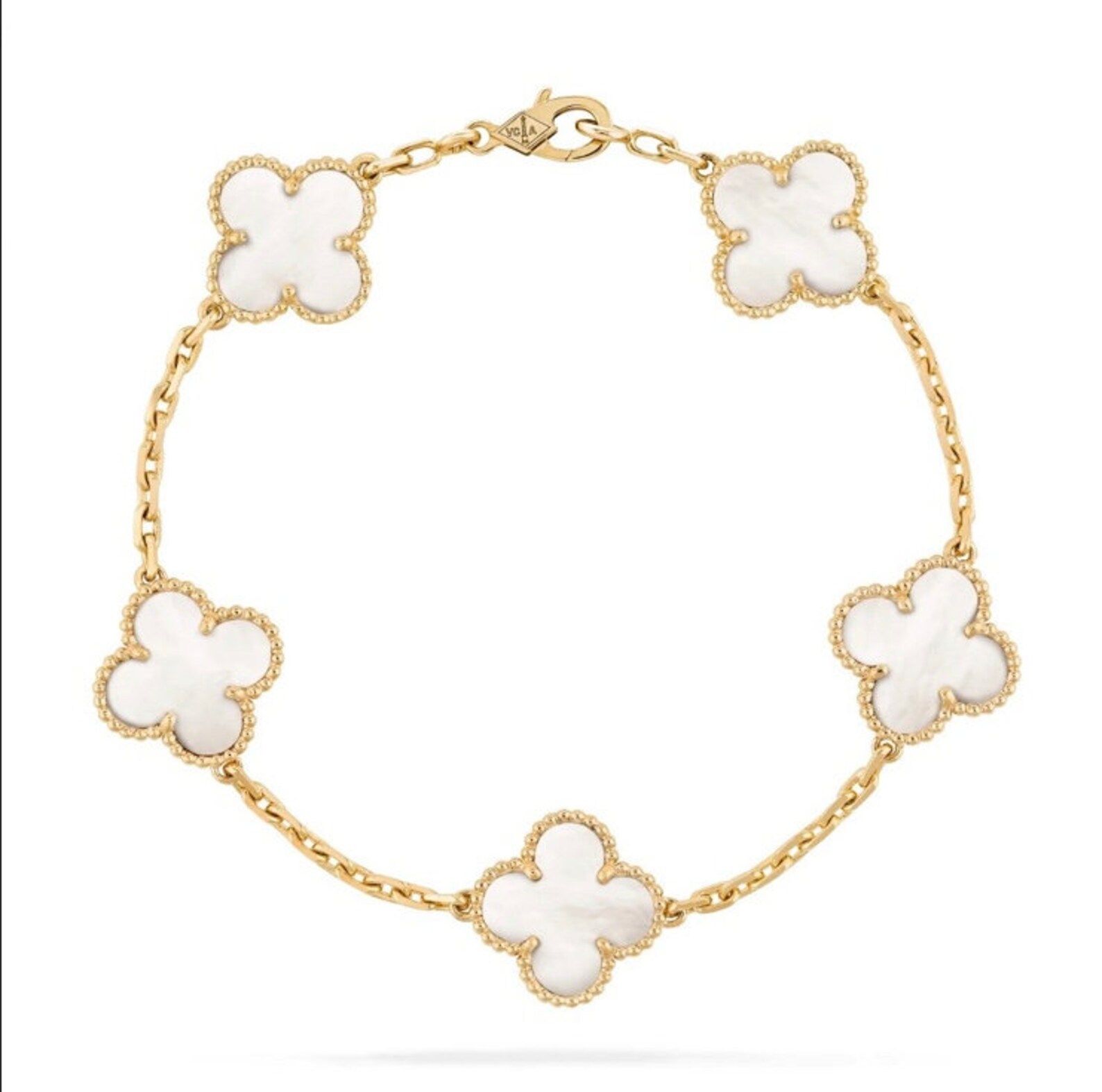 White Four Leaf Clover Bracelet, Clover Bracelet in Mother Of Pearl, 18K Gold Plated bracelet, da... | Etsy (US)