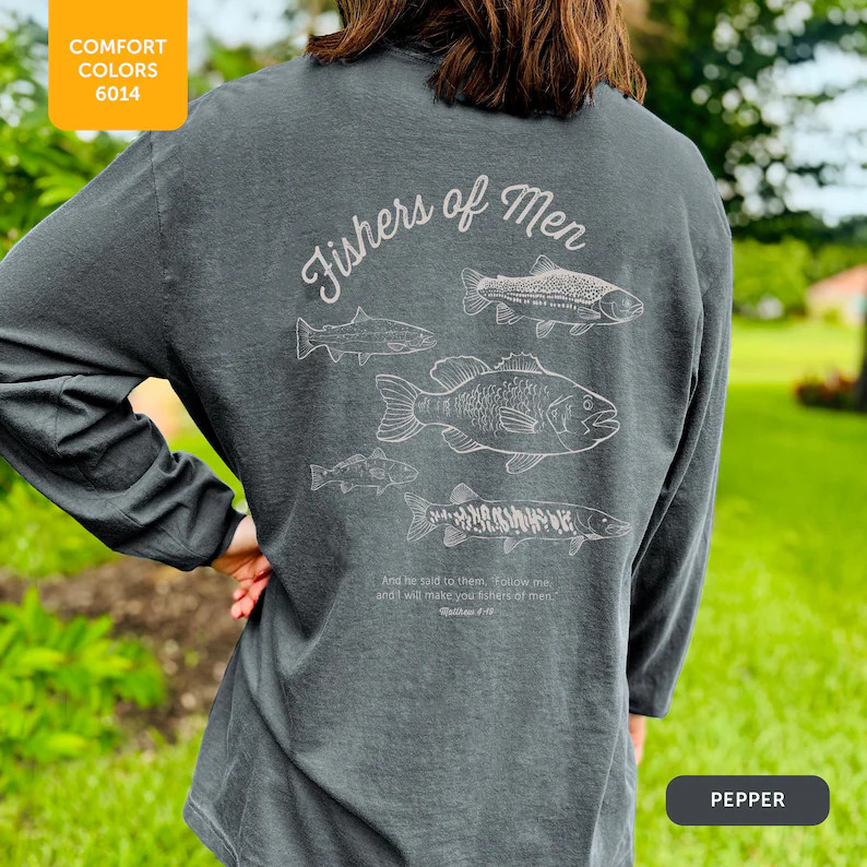 COMFORT COLORS 1717 Fishers of men Christian long-sleeved shirt | Cool Vintage Style Tee for Natu... | Etsy (US)