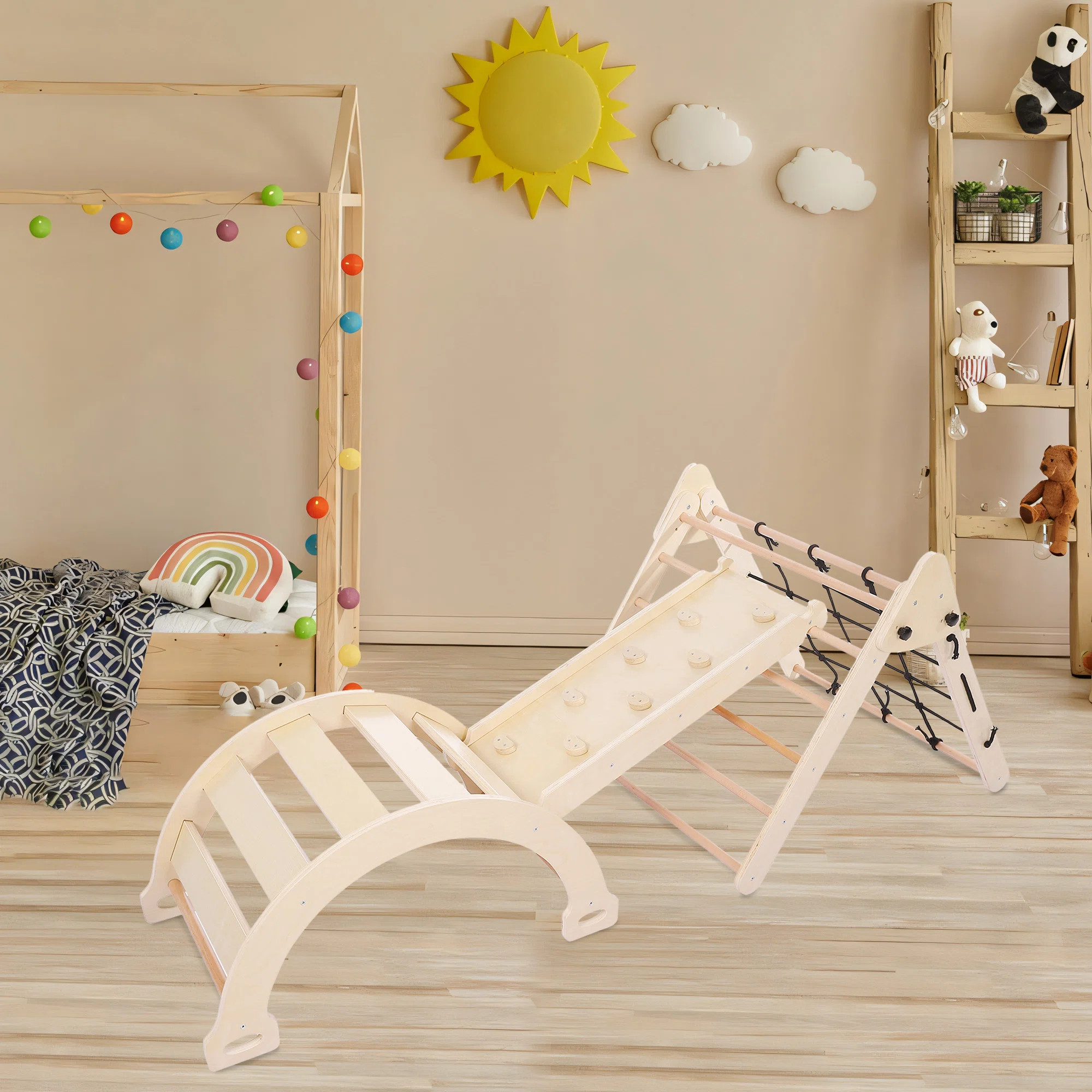 5-in-1 Wooden Indoor Climbing Playset for Toddlers – Foldable Triangle Gym with Ramp, Arch & Sl... | Wayfair North America