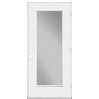 32 in. x 80 in. Premium Full Lite Left Hand Outswing Primed Steel Impact Prehung Front Exterior Door | The Home Depot