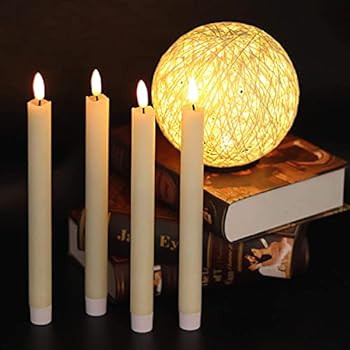 GenSwin Flameless Ivory Taper Candles Flickering with 10-Key Remote, Battery Operated Led Warm 3D... | Amazon (US)