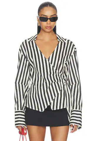 SIMONMILLER Anya Poplin Wrap Top in Black & White. - size L | Revolve Clothing (Global)