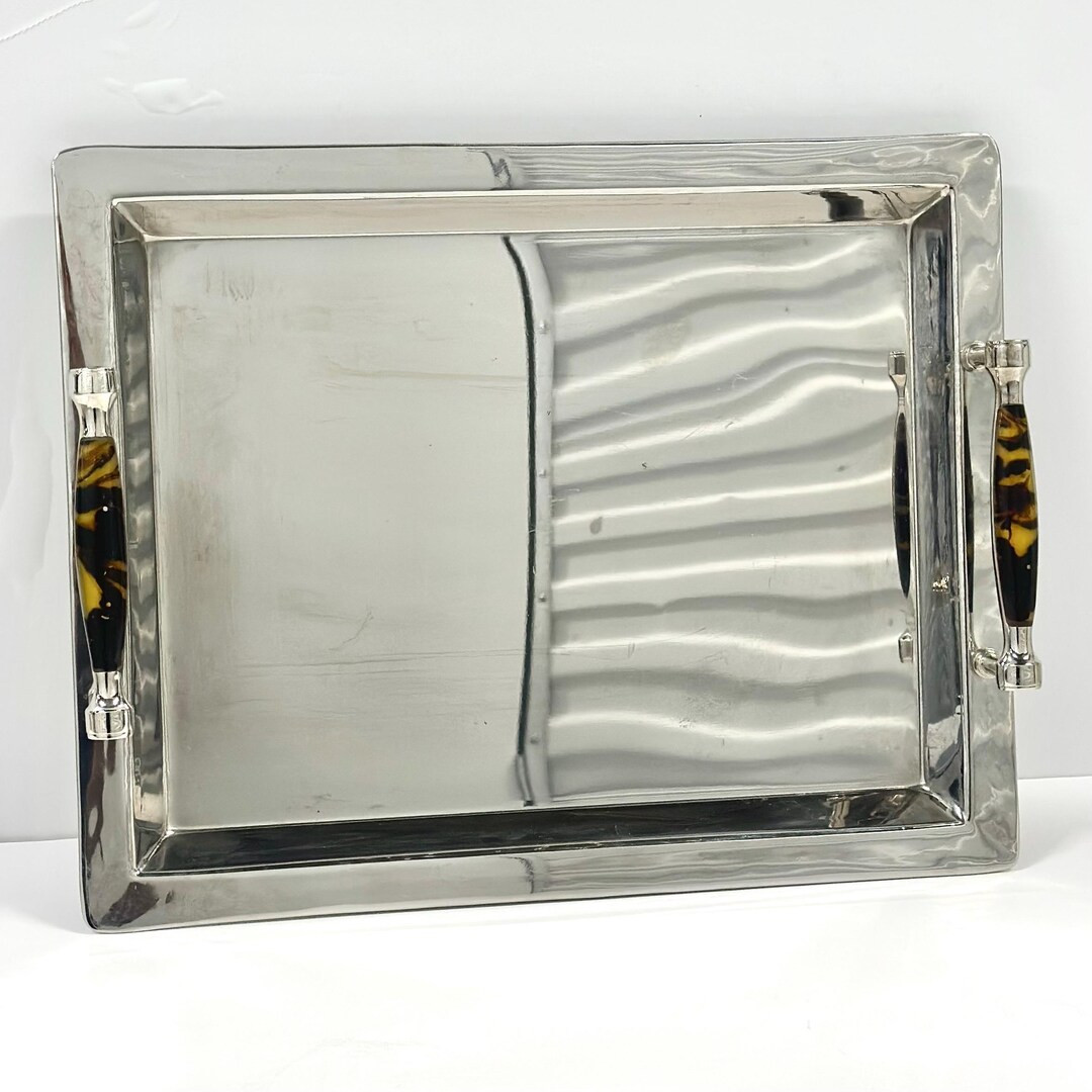 Ralph Lauren Wentworth Tortoise Tray | 13.75” Silver Plate Double Handles Barware Vanity Servin... | Etsy (US)